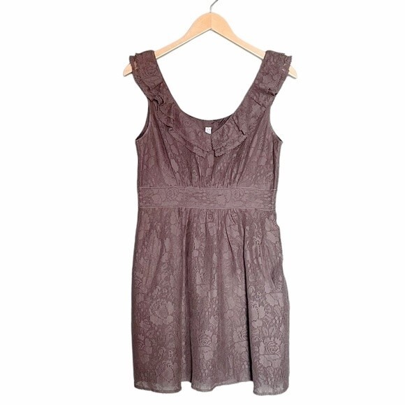 Anthropologie Maeve Dress Women's Size Small Y2K Gray Lace Ruffle Short Sundress - Picture 5 of 15